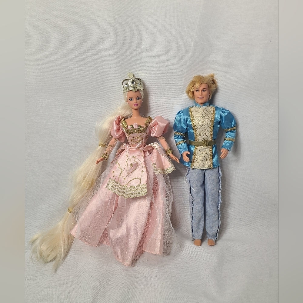 Vintage 1997 Collectible Mattel Rapunzel Barbie and Ken As Prince Stefan dolls